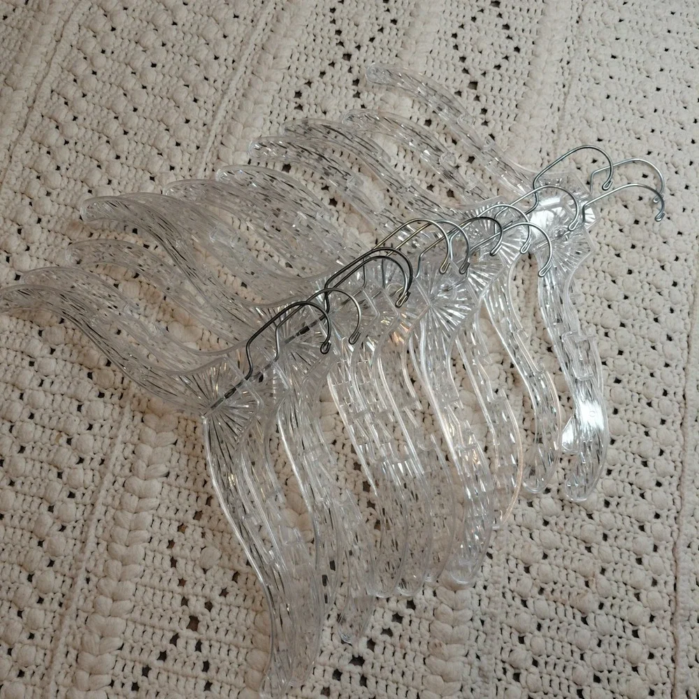 Vtg Lot 14 MCM Clear Plastic Ice Crystal Star Burst Prism Clothes Hangers‎ Retro